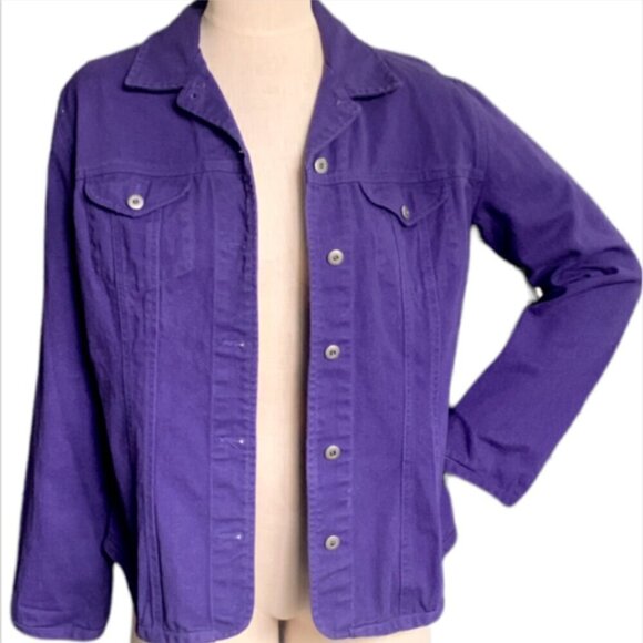 Chico's Cotton Denim Jean Jacket Sz 1 (M/8) Purple 78B - Picture 2 of 7
